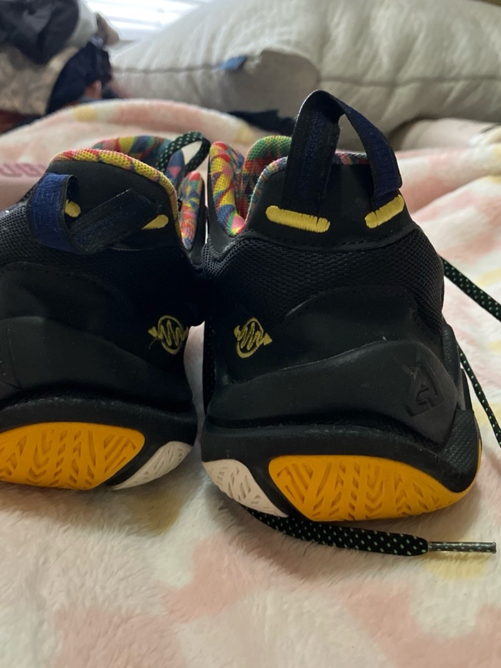 Nike Kids Black Sneakers with Yellow Accents and Multicolor Lining